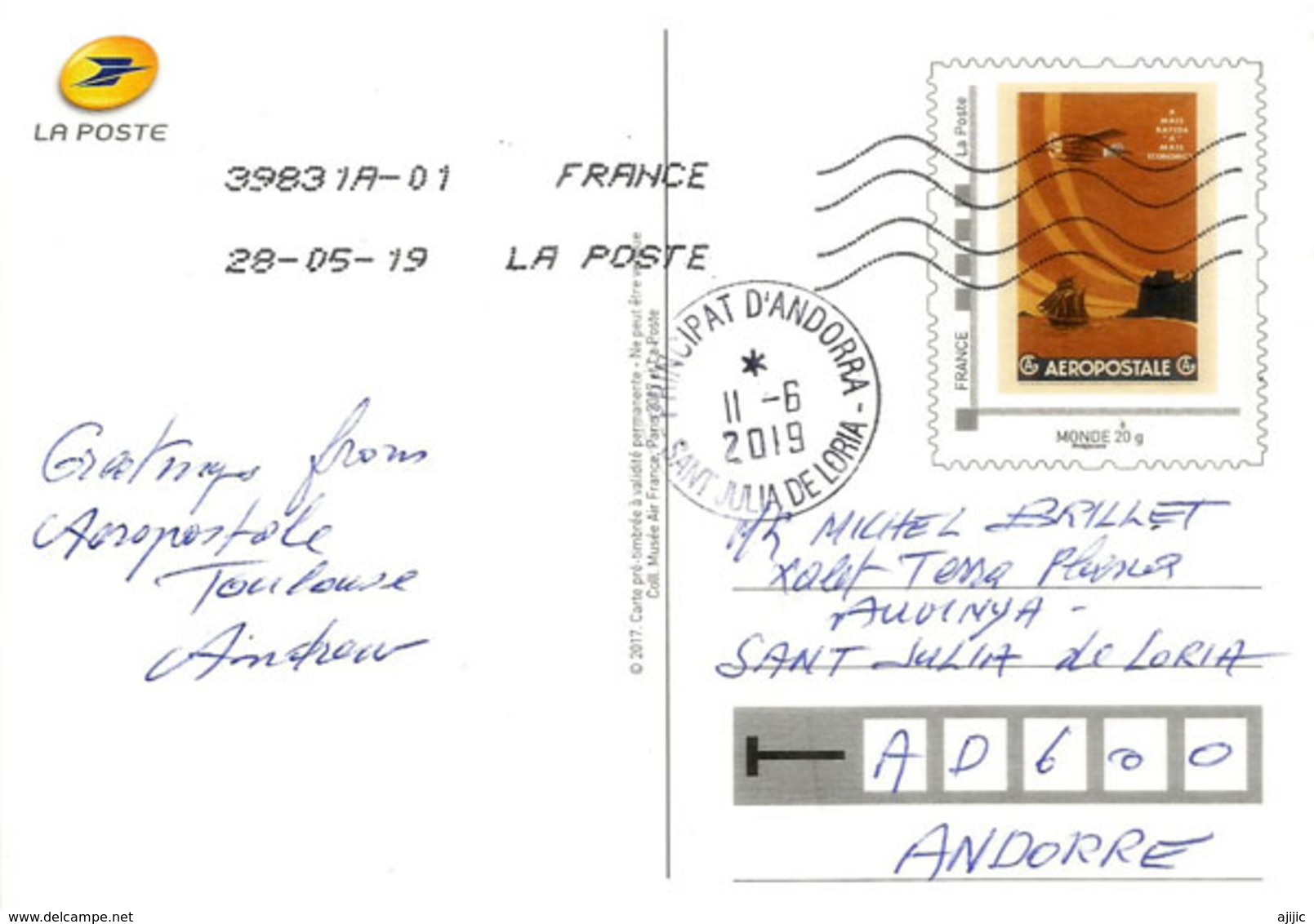 Mémoire D'Aéropostale,l'Afrique Du Nord Par Avion, Carte Postale Adressé ANDORRA, Avec Timbre à Date Arrivée - 1919-1938: Fra Le Due Guerre