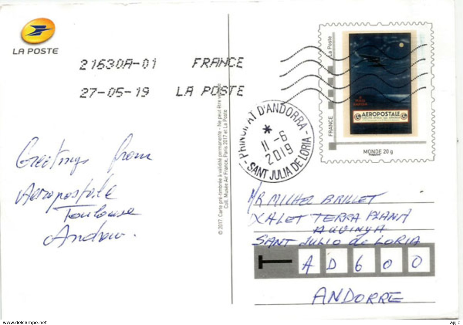 Mémoire D'Aéropostale,l'Afrique Du Nord Par Avion, Carte Postale Adressé ANDORRA, Avec Timbre à Date Arrivée - 1919-1938: Entre Guerres