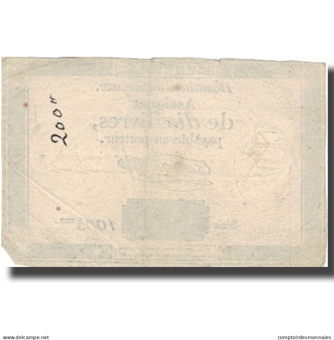 France, 10 Livres, 1792, 1792-10-24, TTB, KM:A66a - Assignats