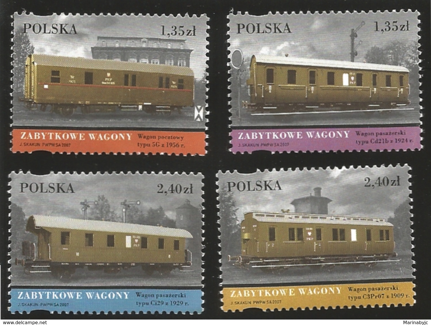 V) 2007 POLSKA, RAILWAY IN POLAND, WAGONS, MNH - Unused Stamps