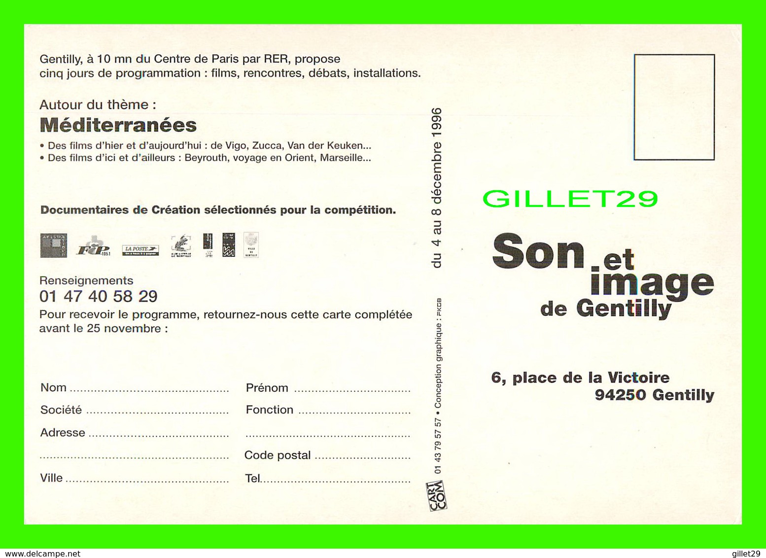 AFFICHES DE CINÉMA - " LES ÉCRANS DU DOC " - SON ET IMAGE DE GENTILLY (94) EN 1996 - - Posters On Cards
