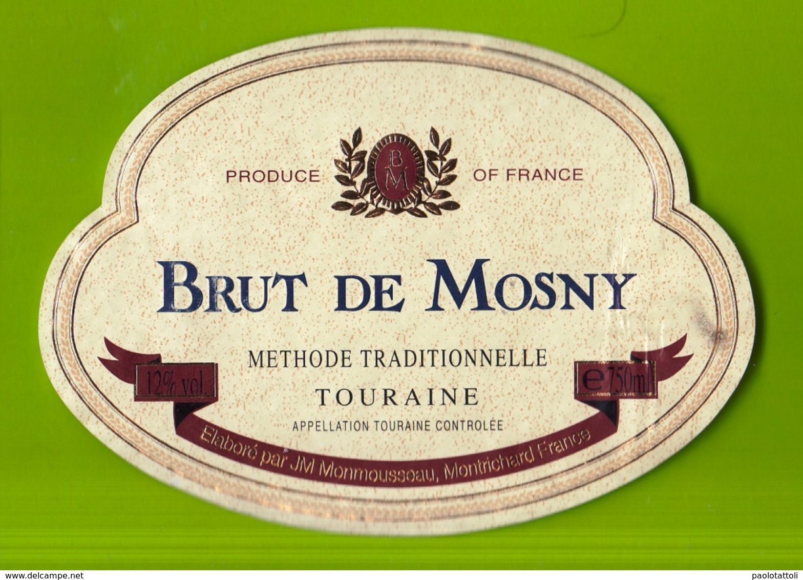 Used Label Champagne, Etichetta Usata Champagne Brut De Mosny.Touraine. Monmousseau. Montrichard- France - Champagne