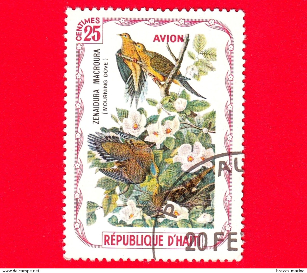HAITI - Etichetta Fantasia - 1975 - Uccelli - Birds - Oiseaux - Tortora - Zenaida Macroura - 25 - Aerea - Fantasie Vignetten