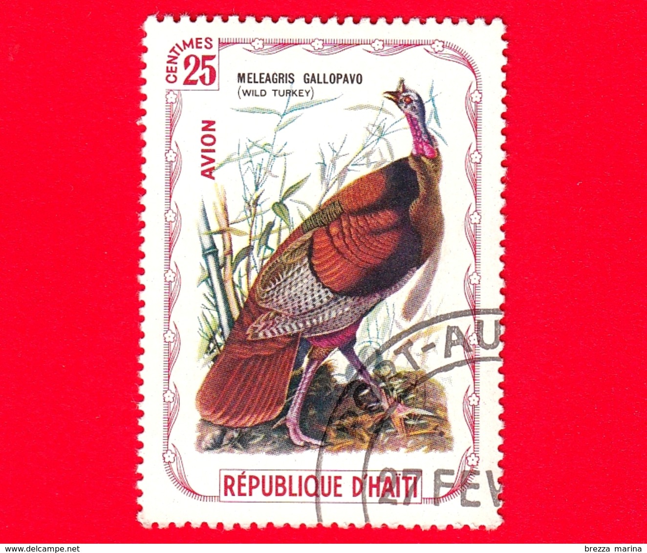 HAITI - Etichetta Fantasia - 1975 - Uccelli - Birds - Oiseaux - Tacchino - Meleagris Gallopavo - 25 - Aerea - Fantasie Vignetten