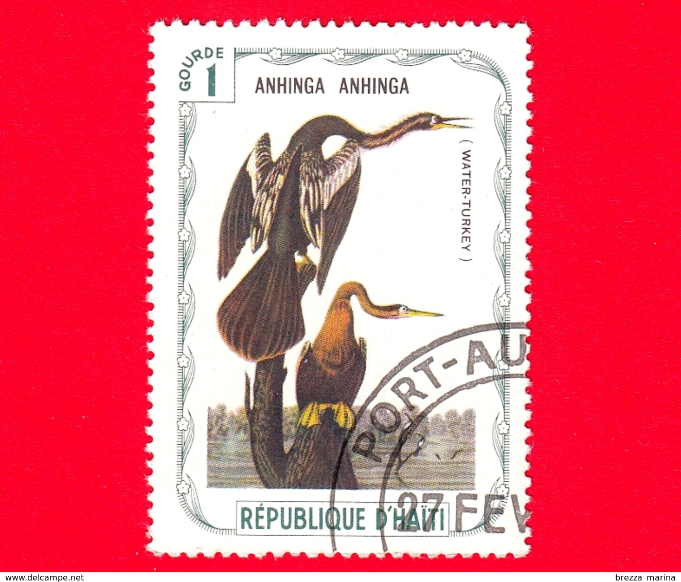 HAITI - Etichetta Fantasia - 1975 - Uccelli - Birds - Oiseaux - Aninga - Anhinga Anhinga - 1 - Fantasie Vignetten