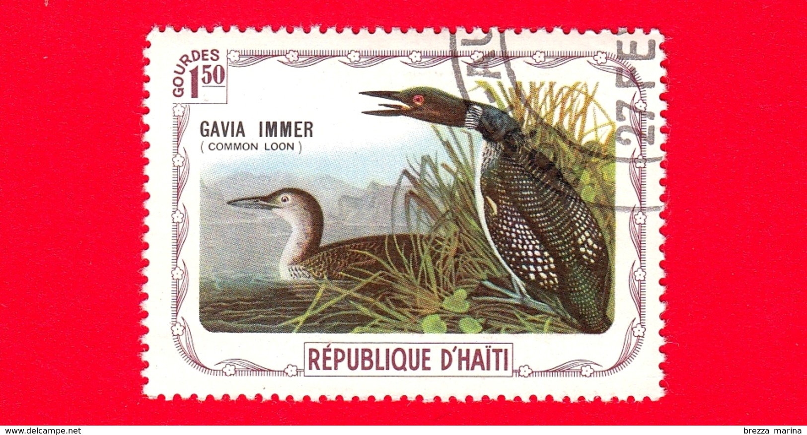 HAITI - Etichetta Fantasia - 1975 - Uccelli - Birds - Oiseaux - Strolaga Maggiore - Gavia Immer - 1.50 - Etichette Di Fantasia