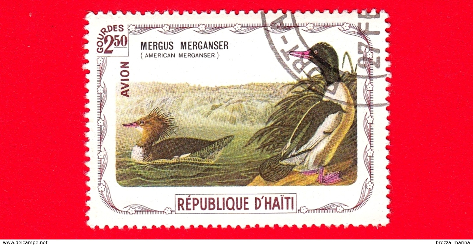 HAITI - Etichetta Fantasia - 1975 - Uccelli - Birds - Oiseaux - Smergo Maggiore - Mergus Merganser - 2.50 - Aerea - Etichette Di Fantasia