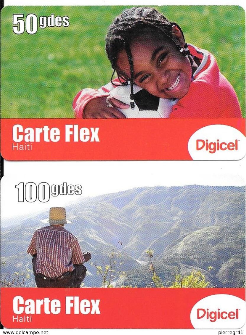 2 CARTES- PREPAYEES-HAITI-2011-50/100 Gdes-GSM-DIGICEL-CARTE FLEX-GRATTE-TBE - Haïti