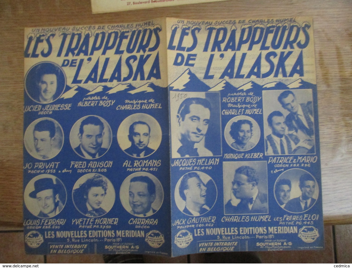 LES TRAPPEURS DE L'ALASKA PAROLES DE ALBERT BOSSY MUSIQUE DE CHARLES HUMEL 1946 - Scores & Partitions
