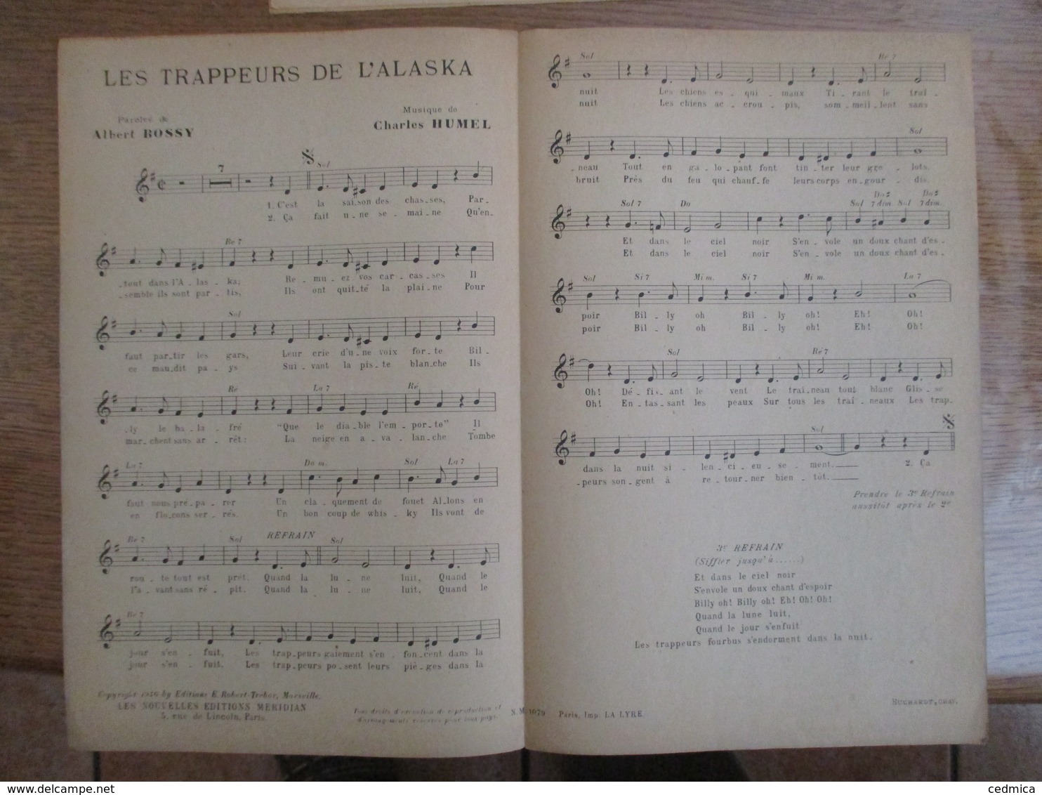 LES TRAPPEURS DE L'ALASKA PAROLES DE ALBERT BOSSY MUSIQUE DE CHARLES HUMEL 1946 - Partitions Musicales Anciennes