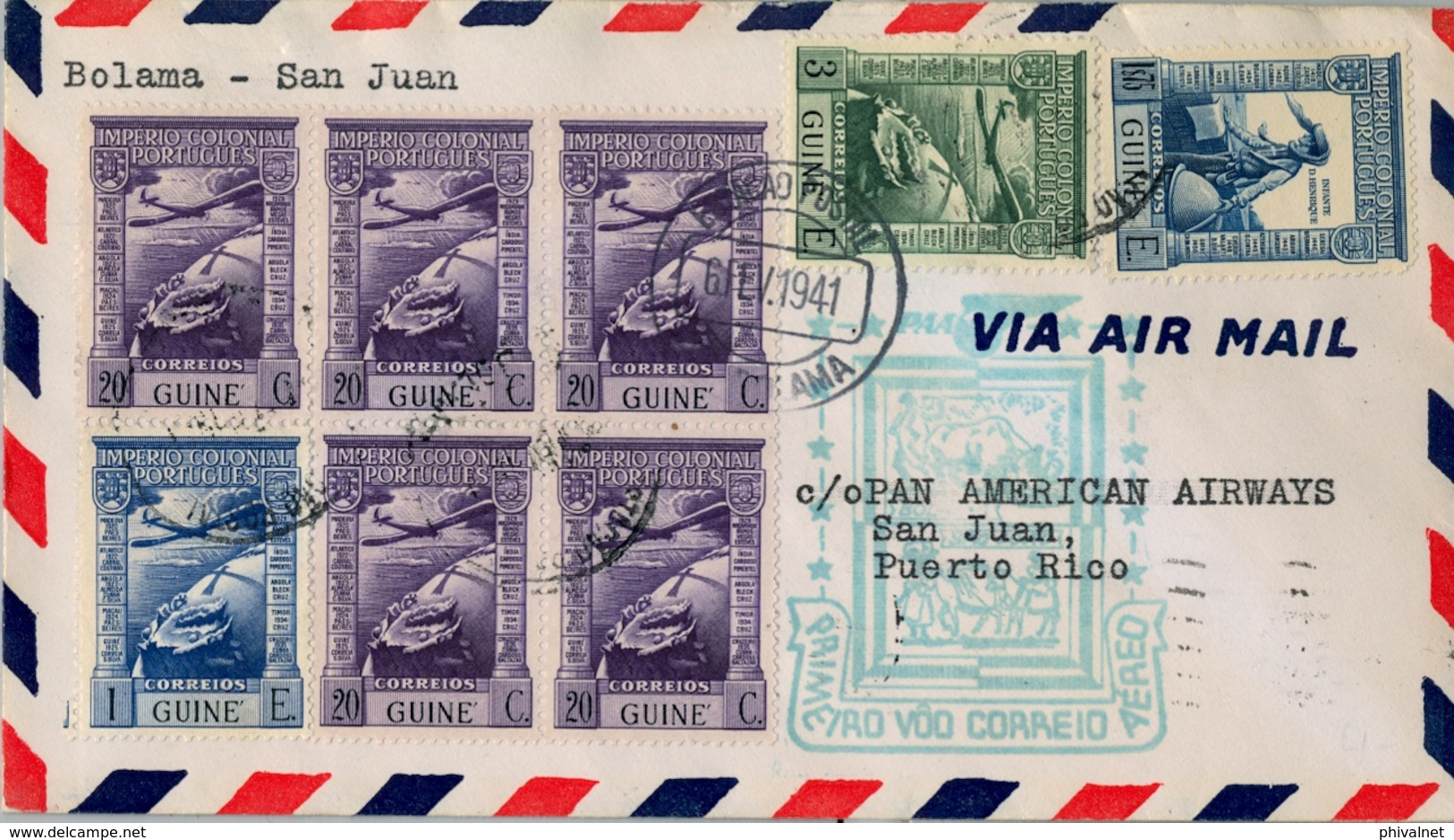 1941 , GUINEA PORTUGUESA , PAN AMERICAN AIRWAYS - PRIMER VUELO BOLAMA - SAN JUAN , LLEGADA AL DORSO - Guinée Portugaise