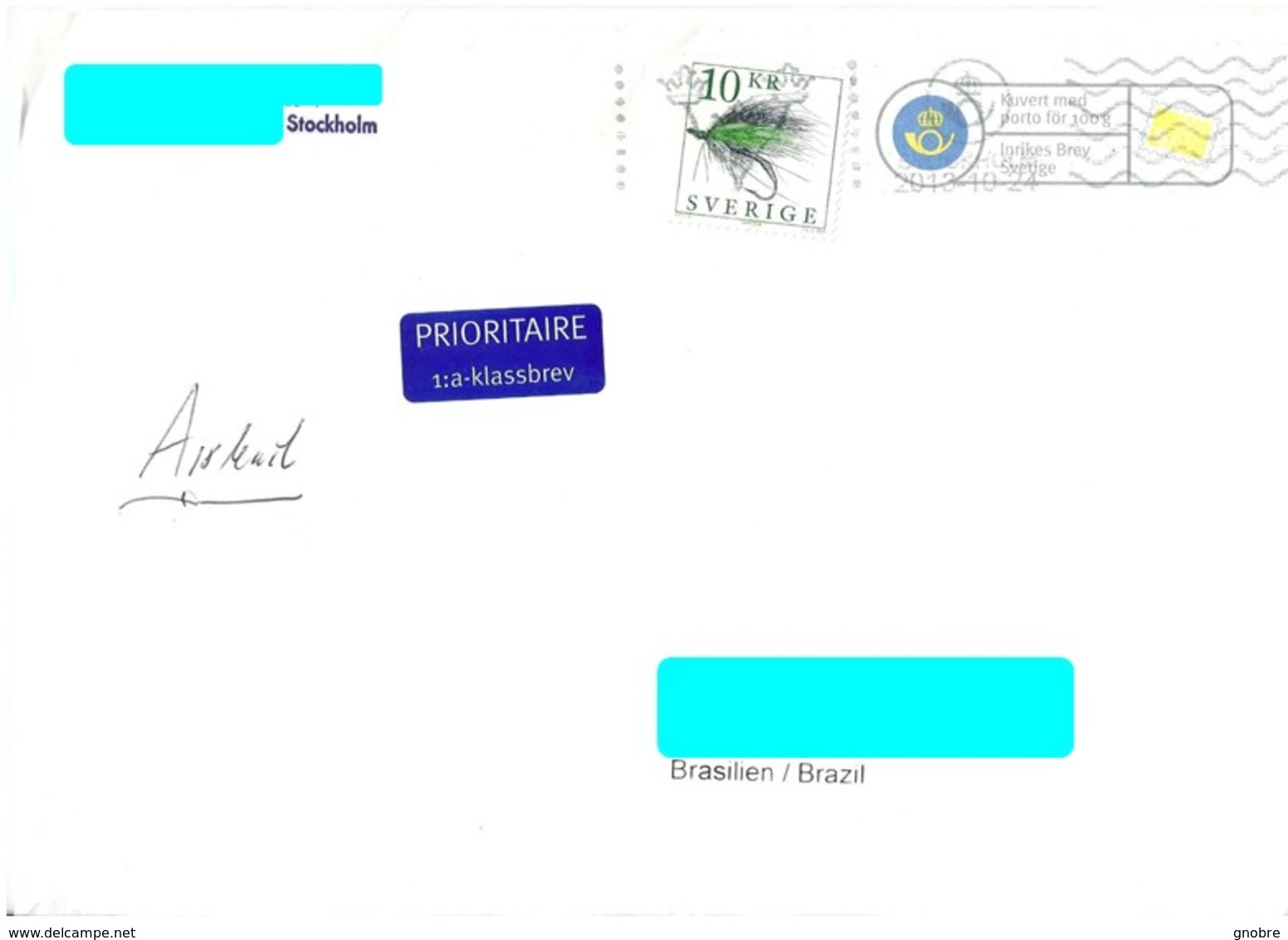 SWEDEN To Brazil Cover Sent In 2013 - Good Cancel (GN 0124) - Lettres & Documents