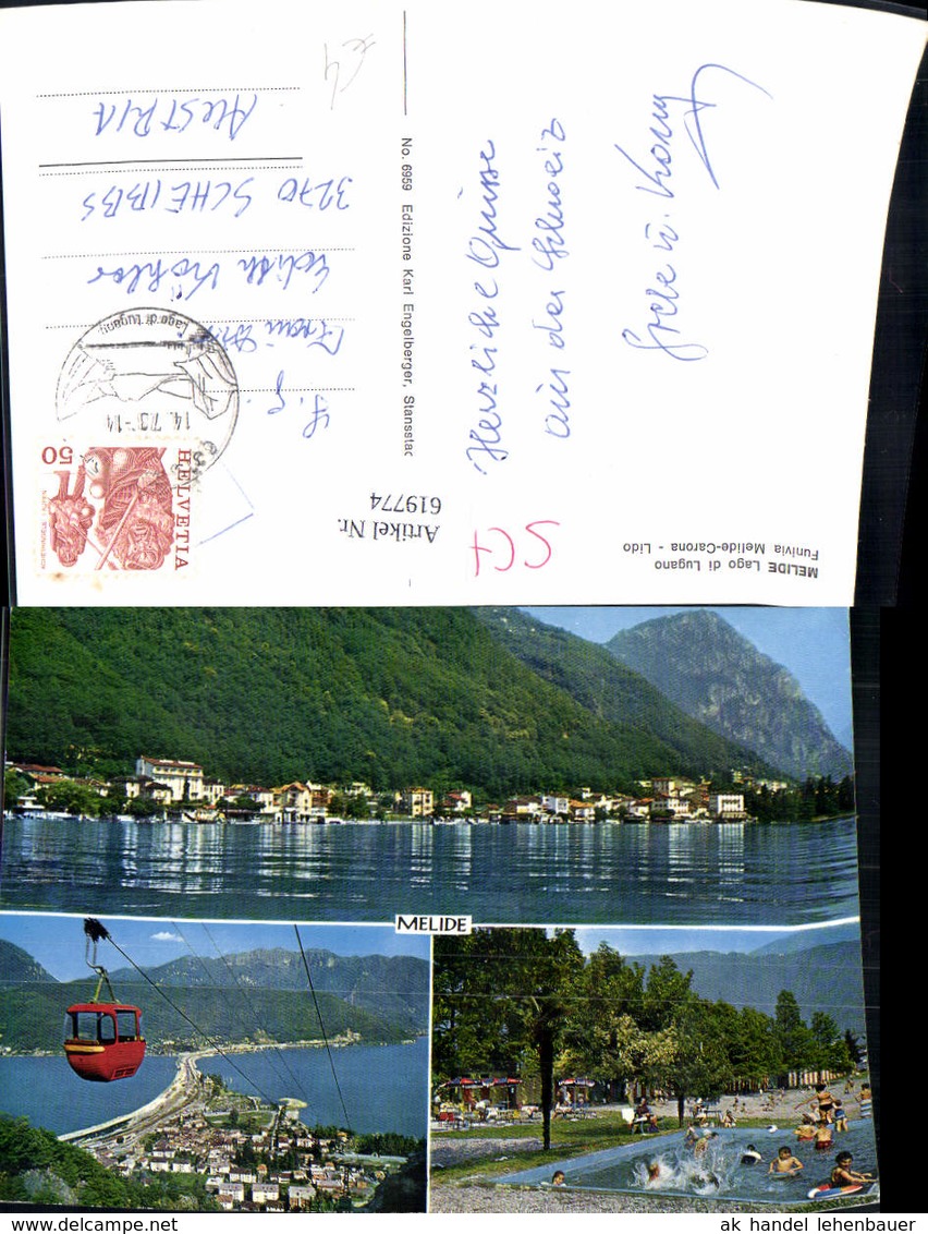 619774,Mehrbild Ak Melide Lago Di Lugano Funivia Melide Carona Lido - Carona 