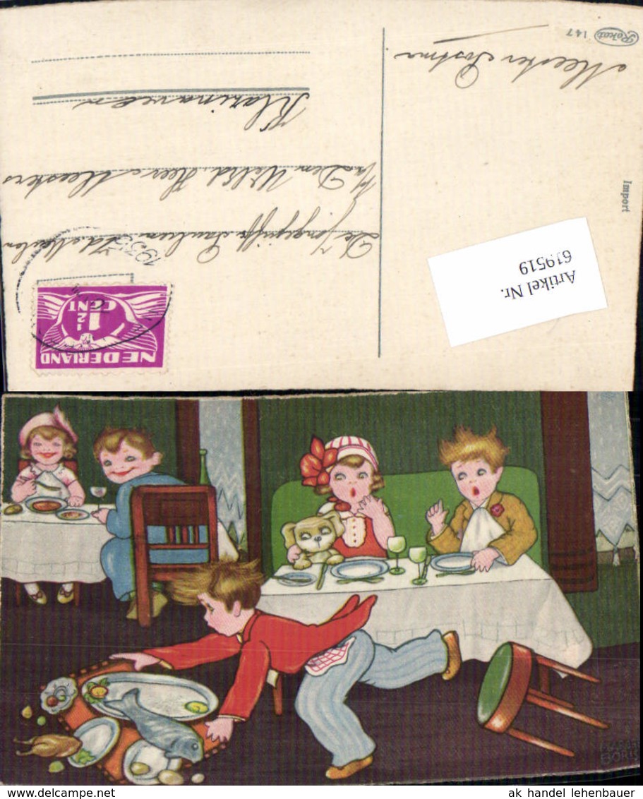 619519,K&uuml;nstler AK Margret Boriss Humor Kinder Essen Kellner F&auml;llt - Sonstige & Ohne Zuordnung