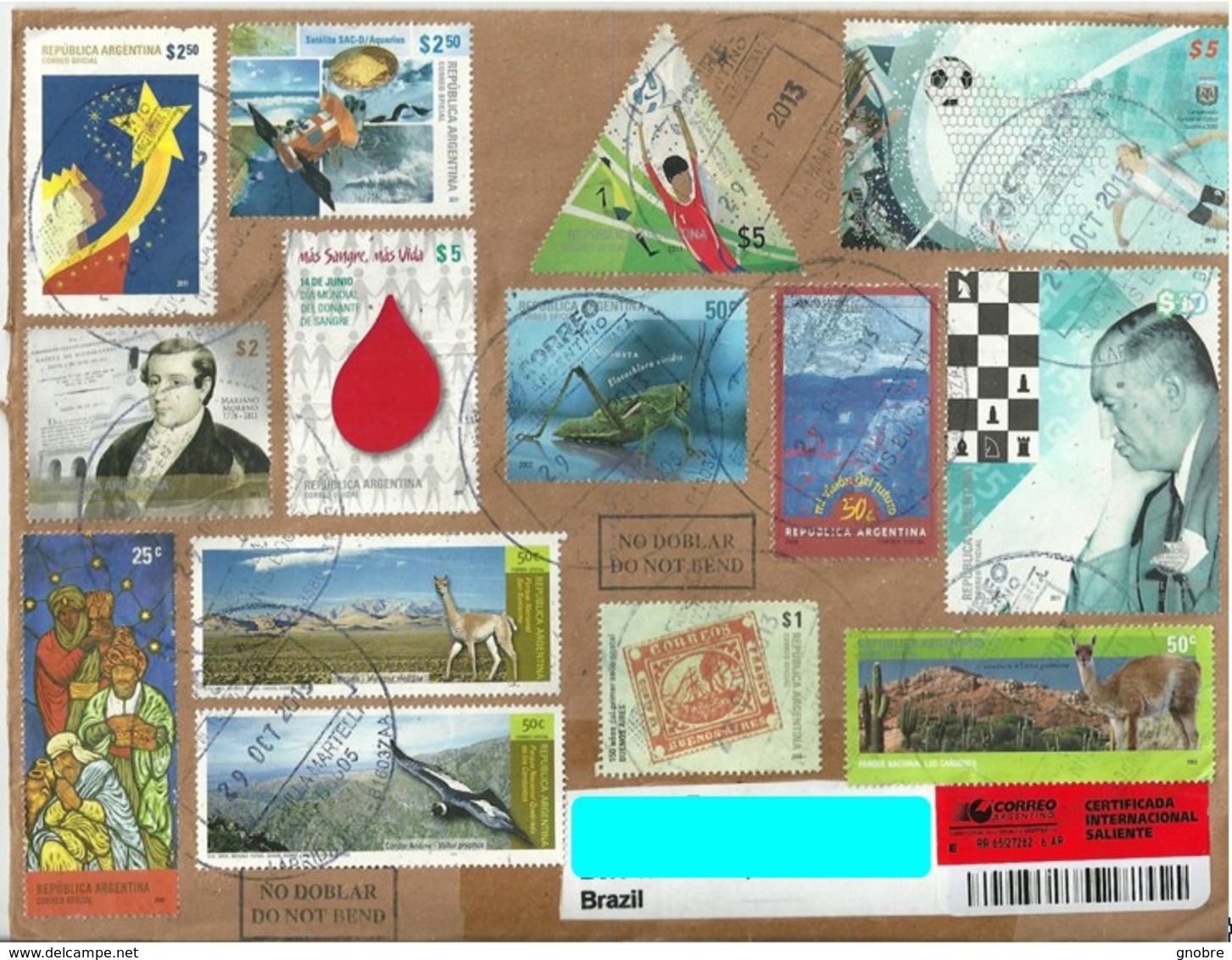 ARGENTINA To Brazil Cover Sent In 2013 With 28 Topical Stamps Registered (GN 0218) - Storia Postale