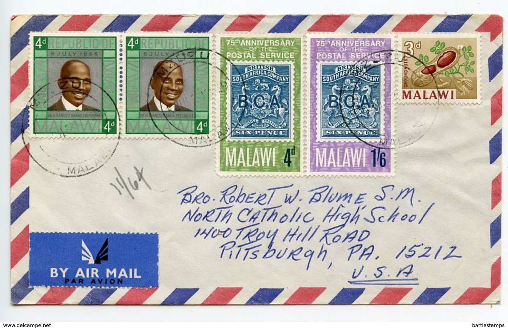 Malawi 1960‘s Airmail Cover Mzuzu To Pittsburgh PA, Scott 44 54 56 58 - Malawi (1964-...)