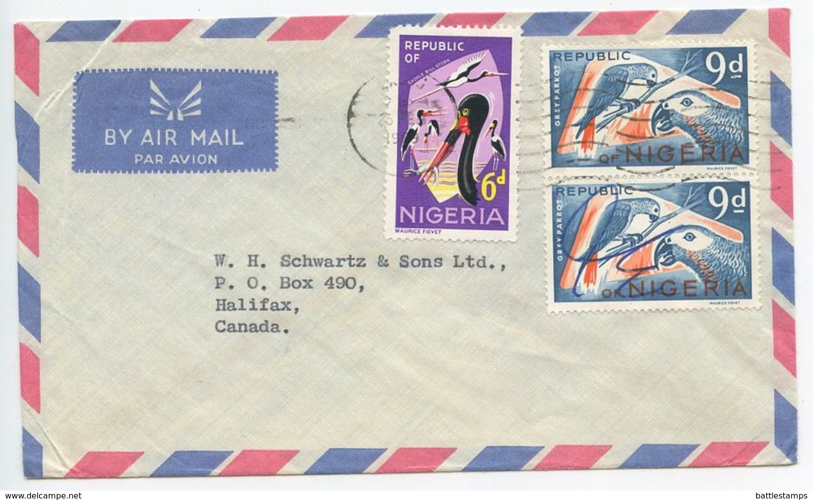 Nigeria 1969 Airmail Cover To Halifax Canada, Scott 190 & 191 Birds - Nigeria (1961-...)