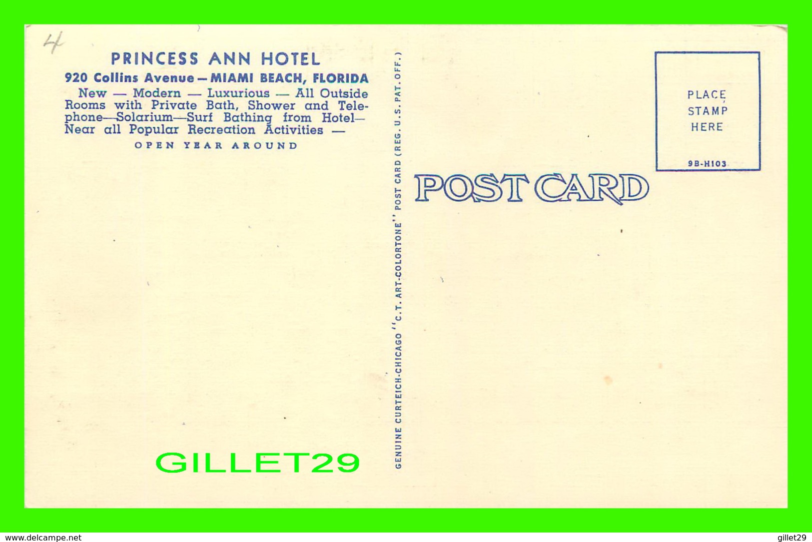 MIAMI BEACH, FL - PRINCESS ANN HOTEL, HALF BLOCK FROM OCEAN - - Miami Beach