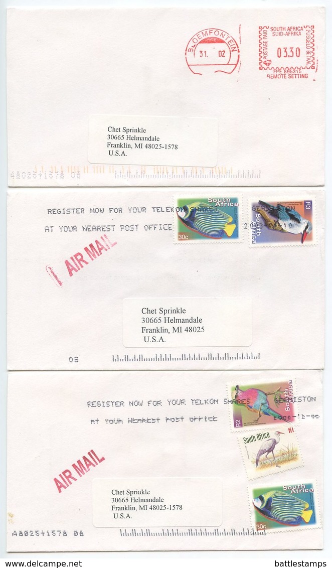 South Africa 2000‘s 7 Covers To Franbklin MI, Mix Of Stamps & Postmarks - Covers & Documents