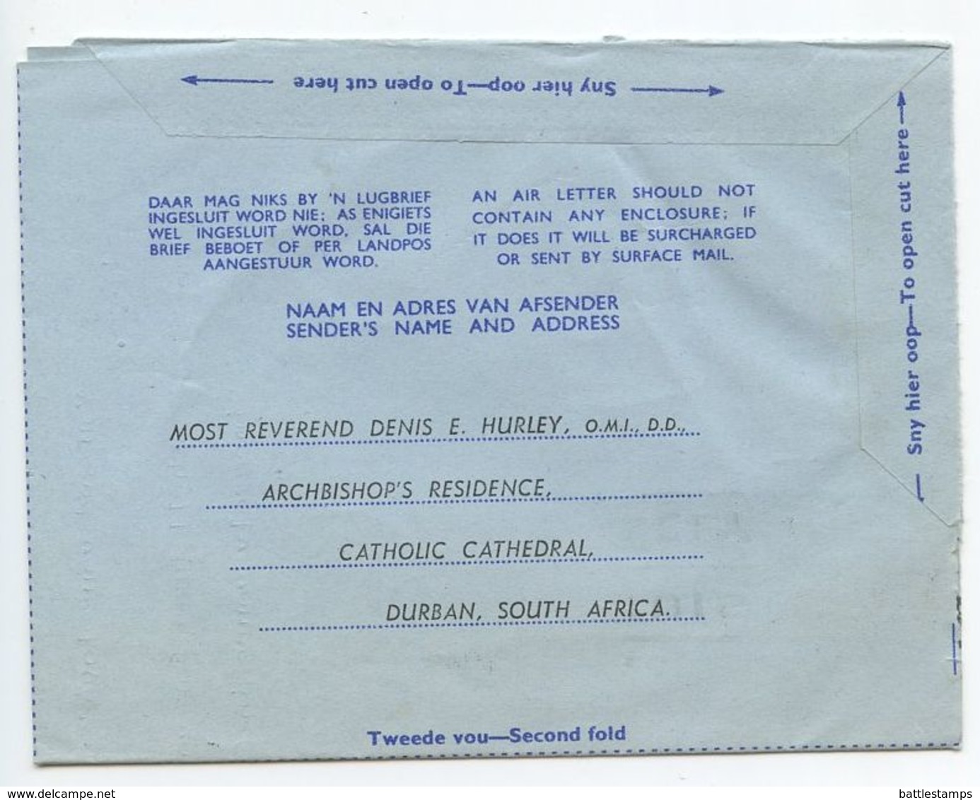 South Africa 1967 Aerogramme Durban To Elmira NY, Scott 262 Cape Town Castle - Covers & Documents