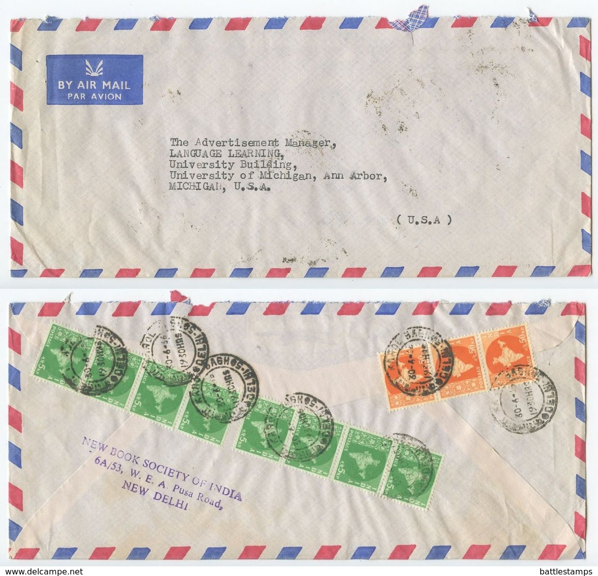 India 1966 Airmail Cover Karol Bagh, New Delhi - New Book Society Of India - Covers & Documents