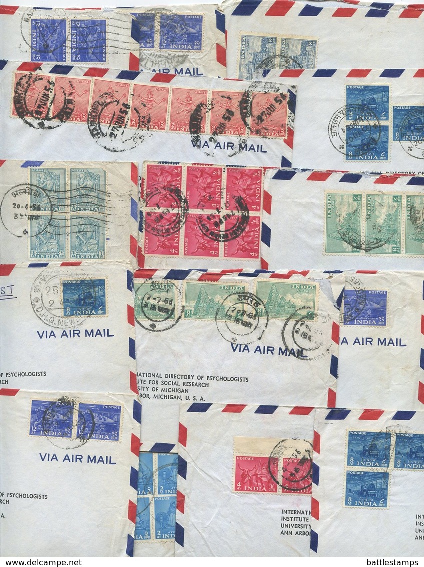 India 1956-57 15 Airmail Covers To U.S., Mix Of Stamps & Postmarks - Covers & Documents