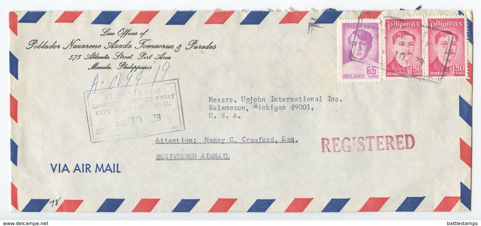 Philippines 1979 Registered Airmail Cover Manila To Kalamazoo MI, Scott 1204 & 1268 - Philippines
