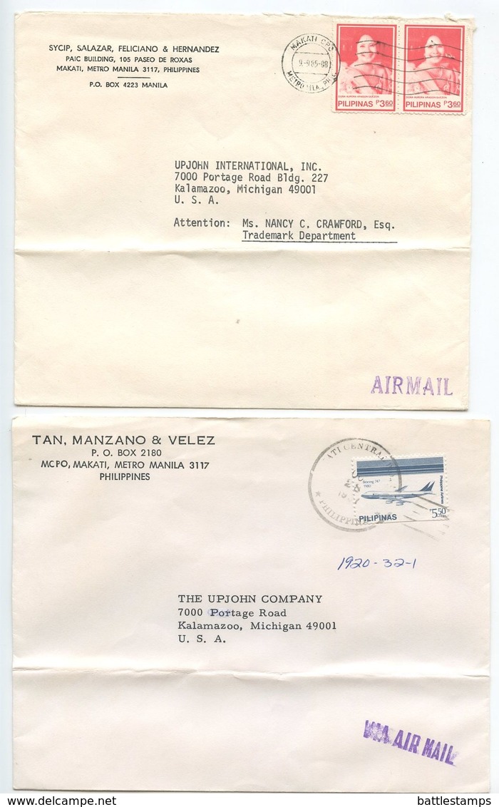 Philippines 1980‘s 5 Airmail Covers Manila To U.S., Mix Of Stamps - Philippines