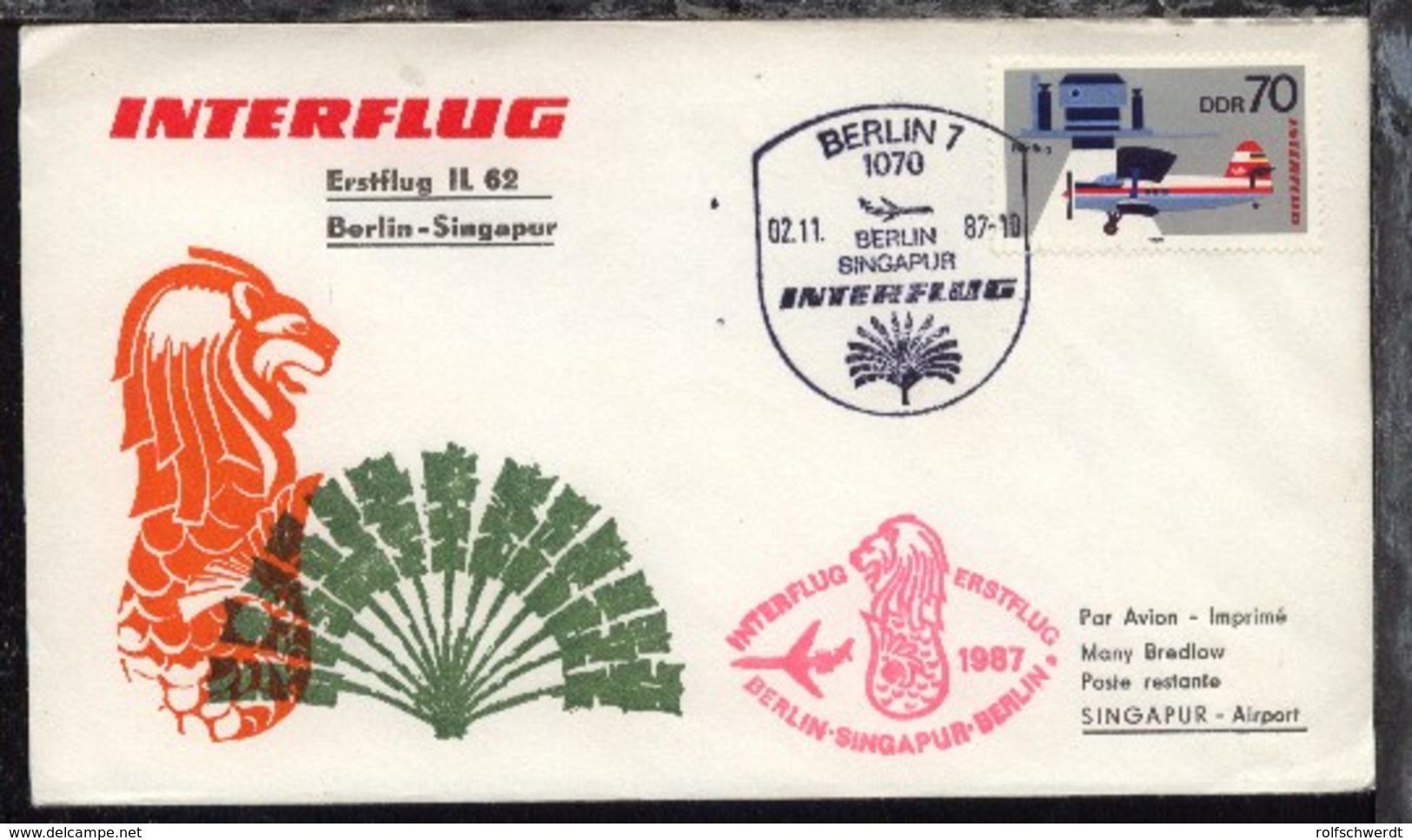 Interflug-Erstflug-Bf. Berlin-Singapur 2.11.87 - Sonstige & Ohne Zuordnung