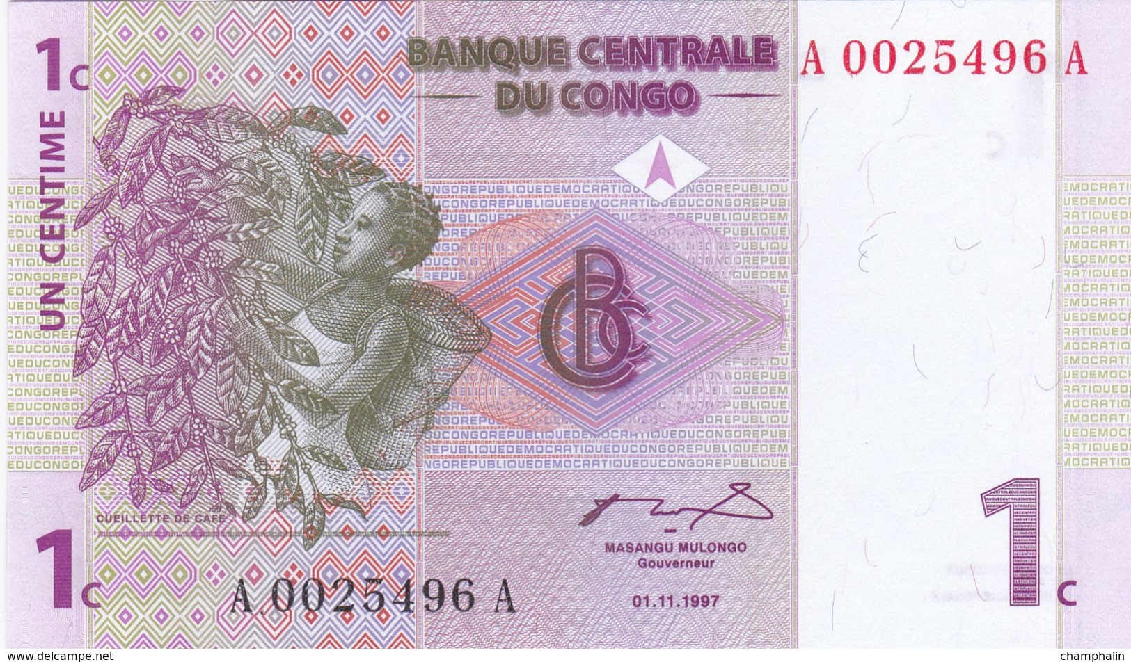 République Démocratique Du Congo - Billet De 1 Centime - 1er Novembre 1997 - Neuf - Demokratische Republik Kongo & Zaire