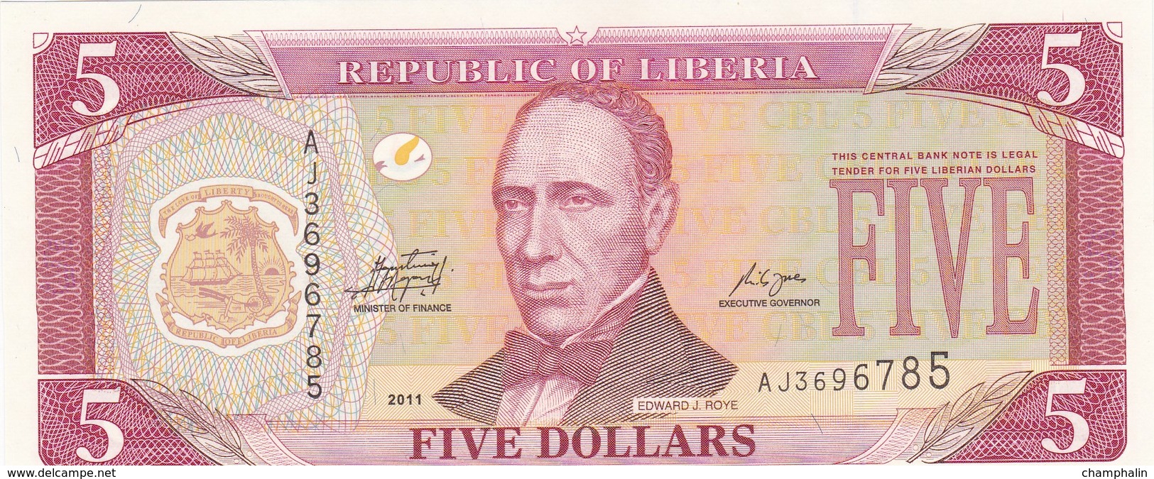 Liberia - Billet De 5 Dollars - E.J. Roye - 2011 - Neuf - Liberia