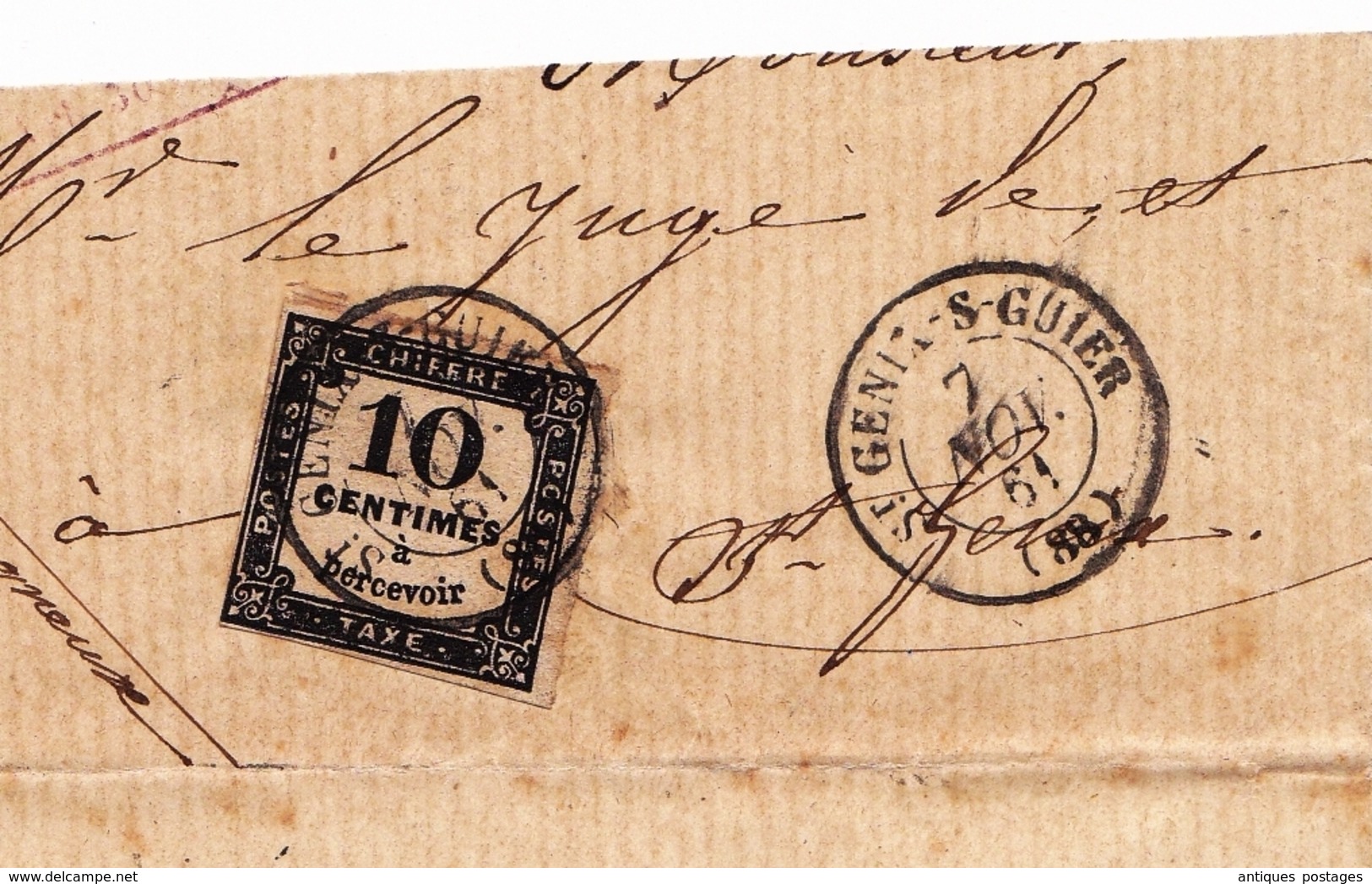 Lettre 1861 Champagneux Savoie Saint Genix sur Guiers Timbre Taxe 10 Centimes à Percevoir Peysieux