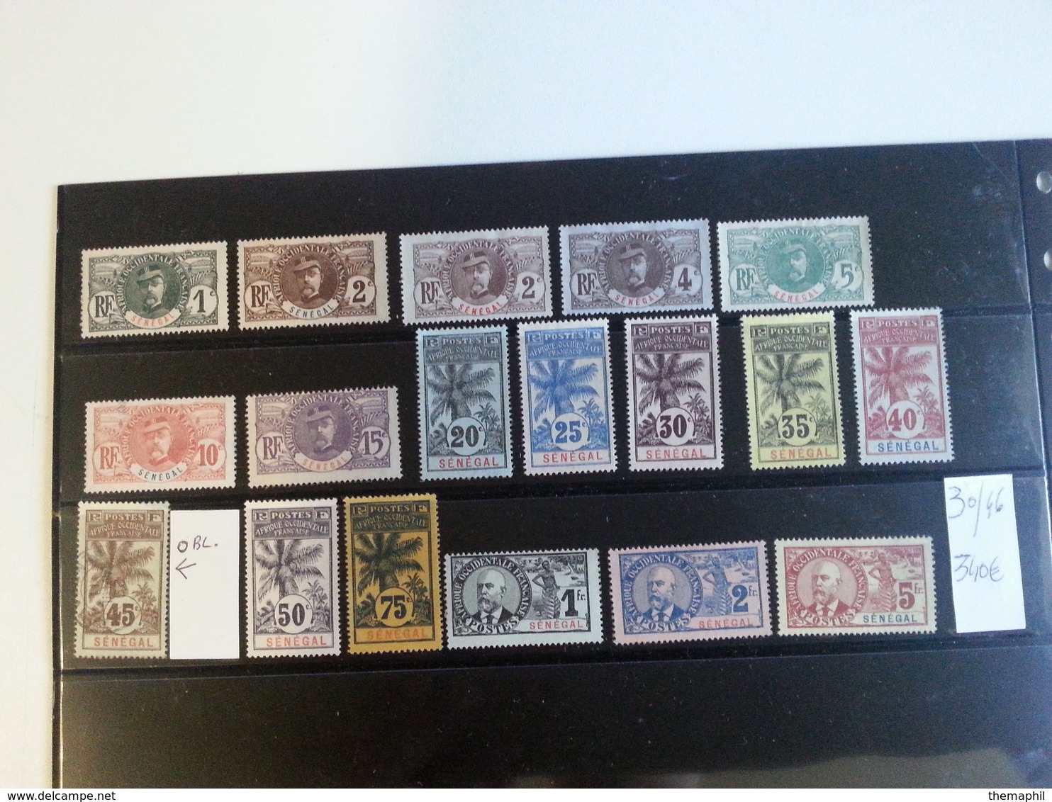 Lot N° 795  SENEGAL  N° 30 A 46  Serie Des Palmiers Neufs ** 1 Timbres Obl. Et Le N° 34 Aminci ,cote 340 € - Colecciones (en álbumes)