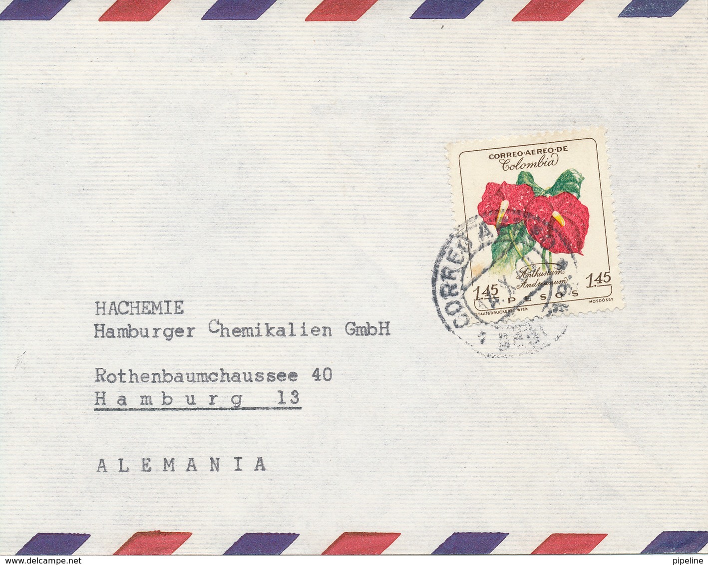 Colombia Air Mail Cover Sent To Germany 14-10-1960 Single Franked (the Cover Is Cut In The Left Side) - Colombia