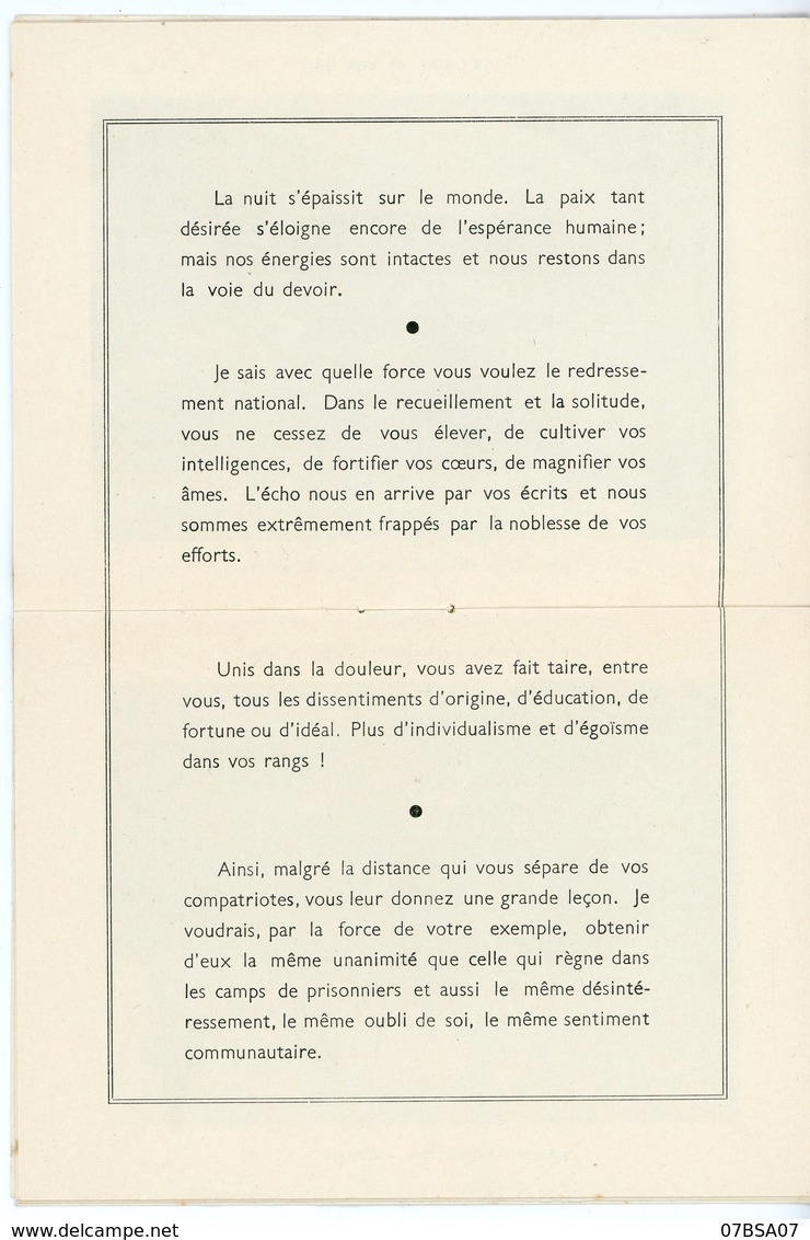 OFLAG VIII G MESSAGE DE PETAIN AUX OFFICIERS PRISONNIERS A WEIDENAU SILESIE RRR 140MMX103MM NOEL 1942 16 PAGES SCANS - Lettres & Documents