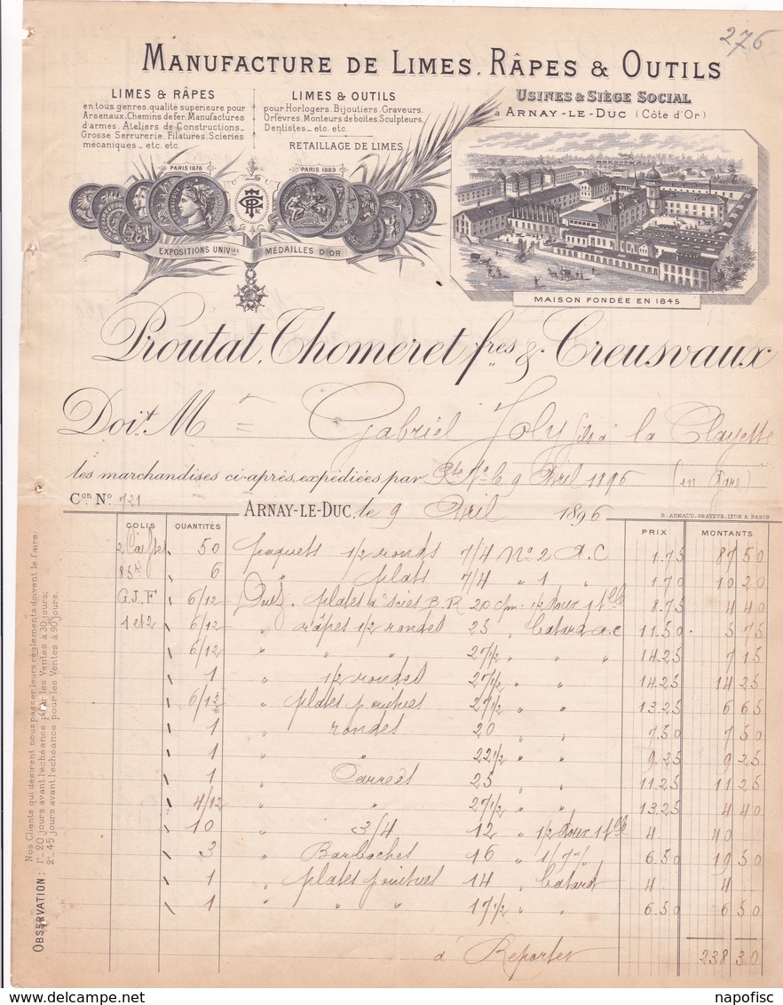 21-Proutat,Thomeret Frères & Creusvaux..Manufacture De Limes, Râpes & Outils..Arnay-le-Duc....(Côte-d'Or)..1896 - Other & Unclassified