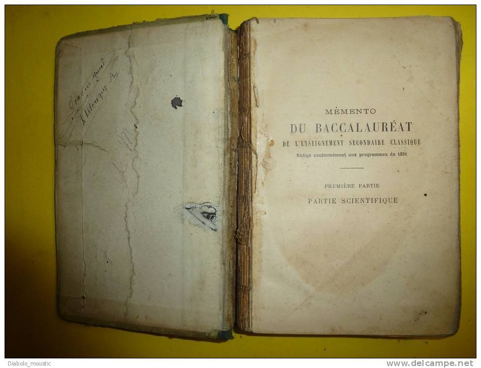 Année 1896  MEMENTO Du BACCALAUREAT  Partie Scientifique - 18 Ans Et Plus