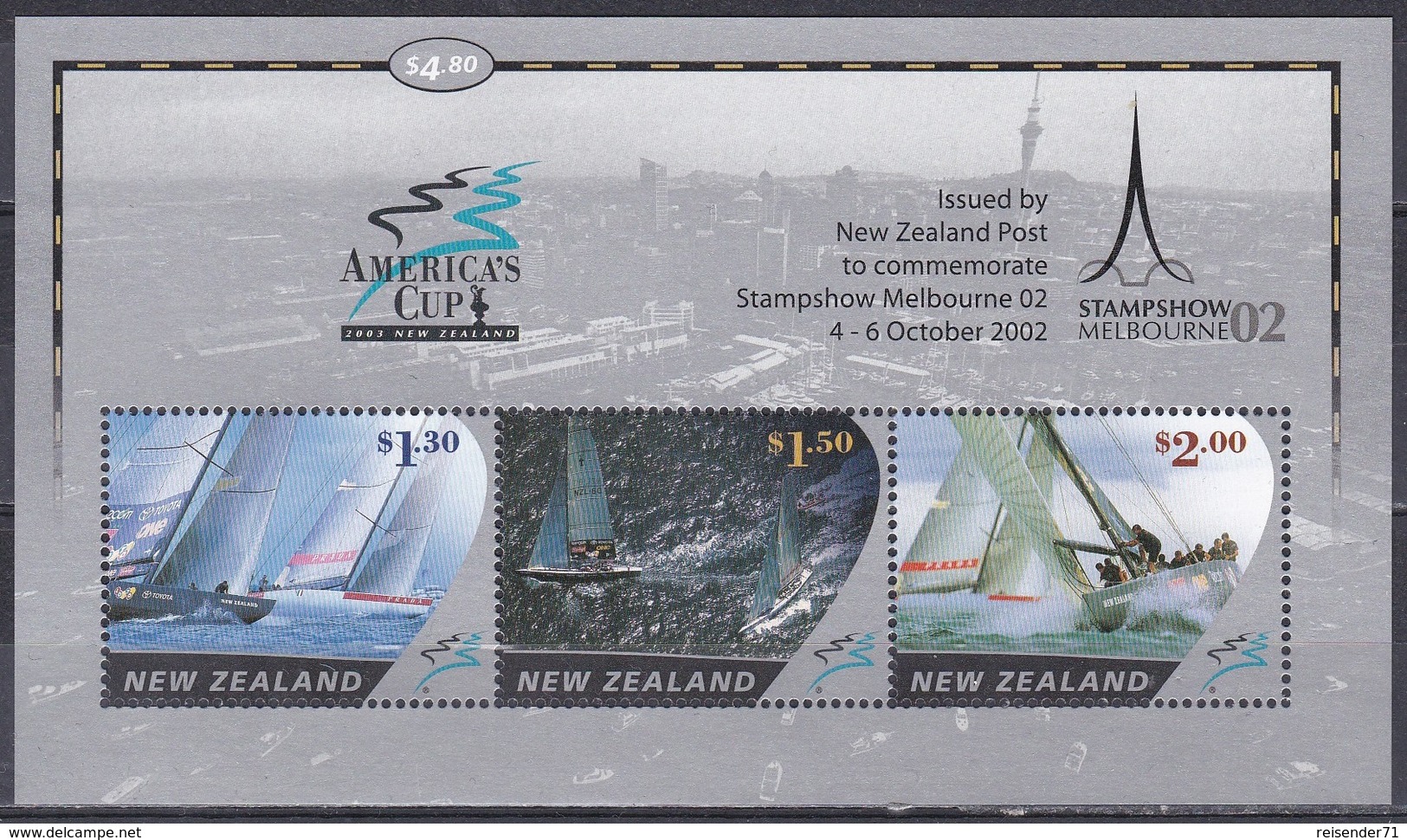 Neuseeland New Zealand 2002 Sport Segeln Sailing Regatta Schiffe Ships America's Cup Philatelie MELBOURNE, Bl. 141 I ** - Ongebruikt