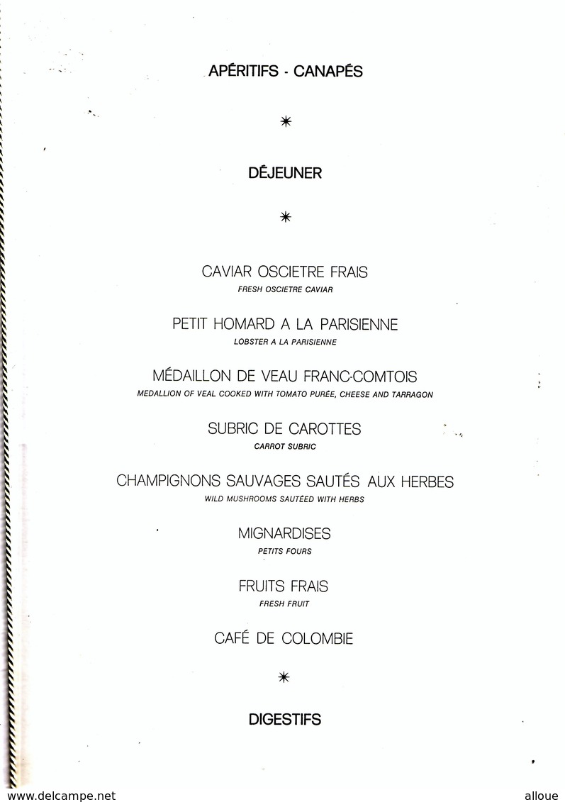 CONCORDE NEW YORK-PARIS AIR FRANCE- CARTE MENU DU 7 NOVEMBRE 1992 - Menus