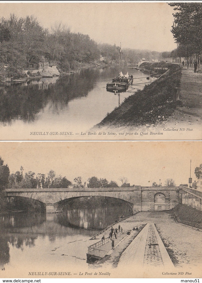 NEUILLY Sur SEINE - 2 CPA : Le Pont De Neuilly - Bords De Seine ( Péniche ) - Neuilly Sur Seine