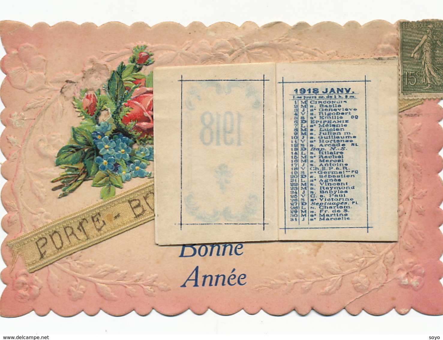 Superbe Chromo Porte Bonheur Tissu  Avec Almanach Calendrier 1914 Envoi à Bergerac - A Systèmes