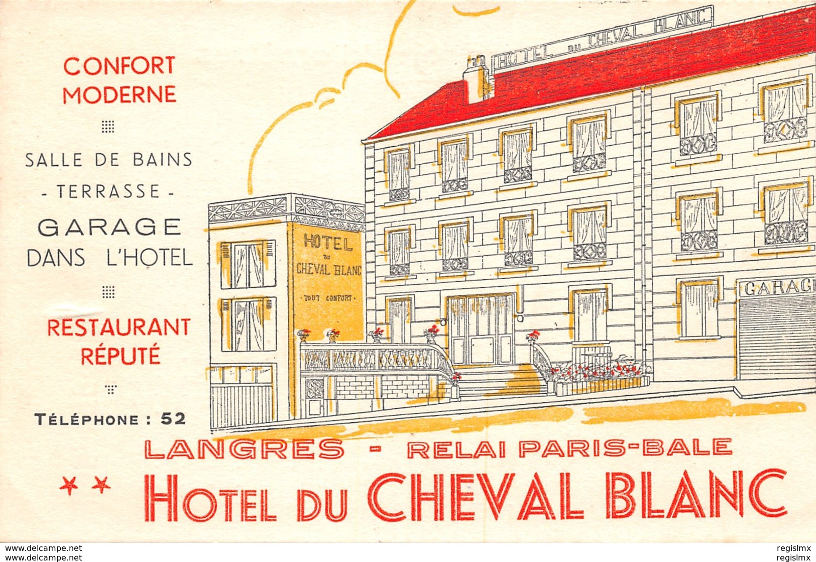 52-LANGRES-HOTEL DU CHEVAL BLANC-PUBLICITE-N°R2044-F/0193 - Langres