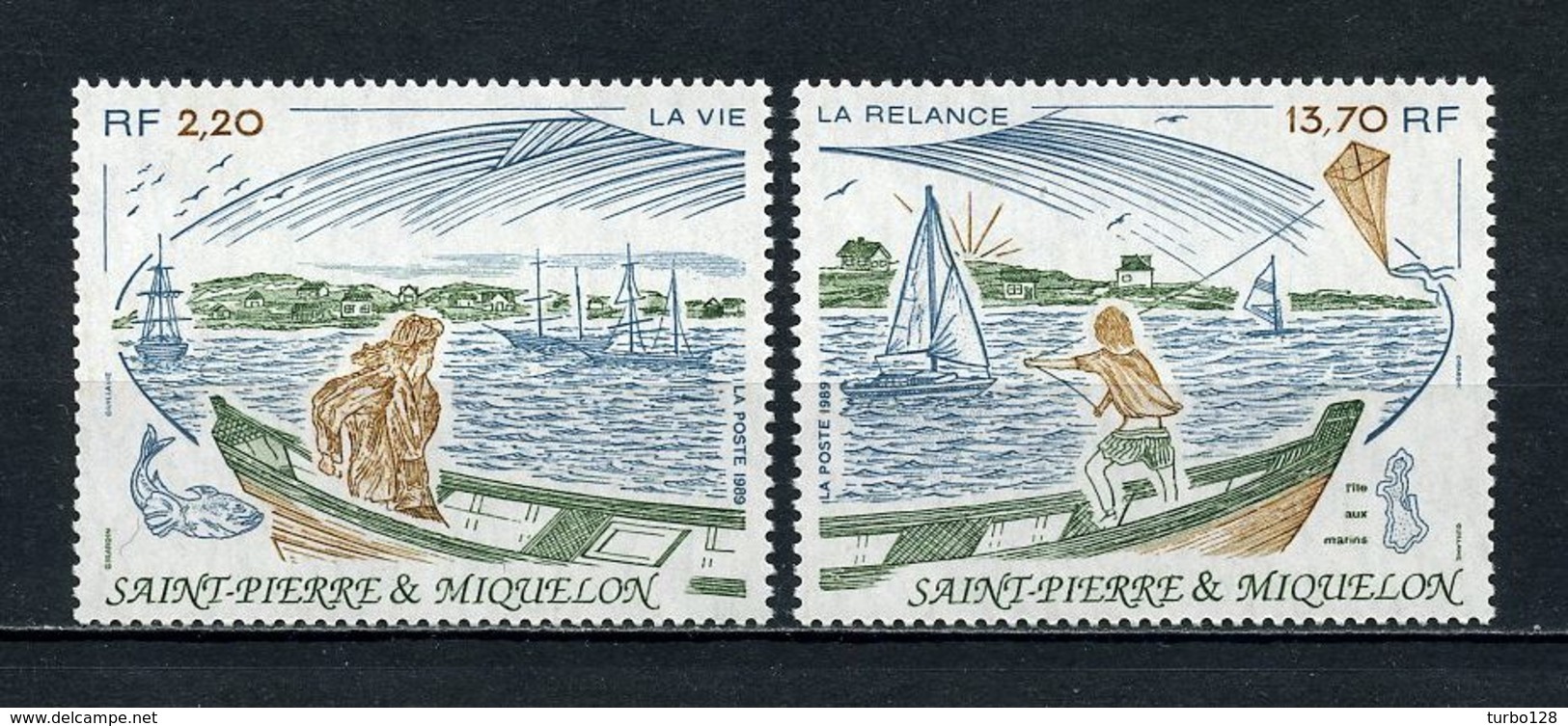 SPM MIQUELON 1989 N° 508/509 ** Neufs MNH Superbes C 8,60 € Bateaux Sailboats Pêche Fishing île Marins Cerf Volant - Neufs