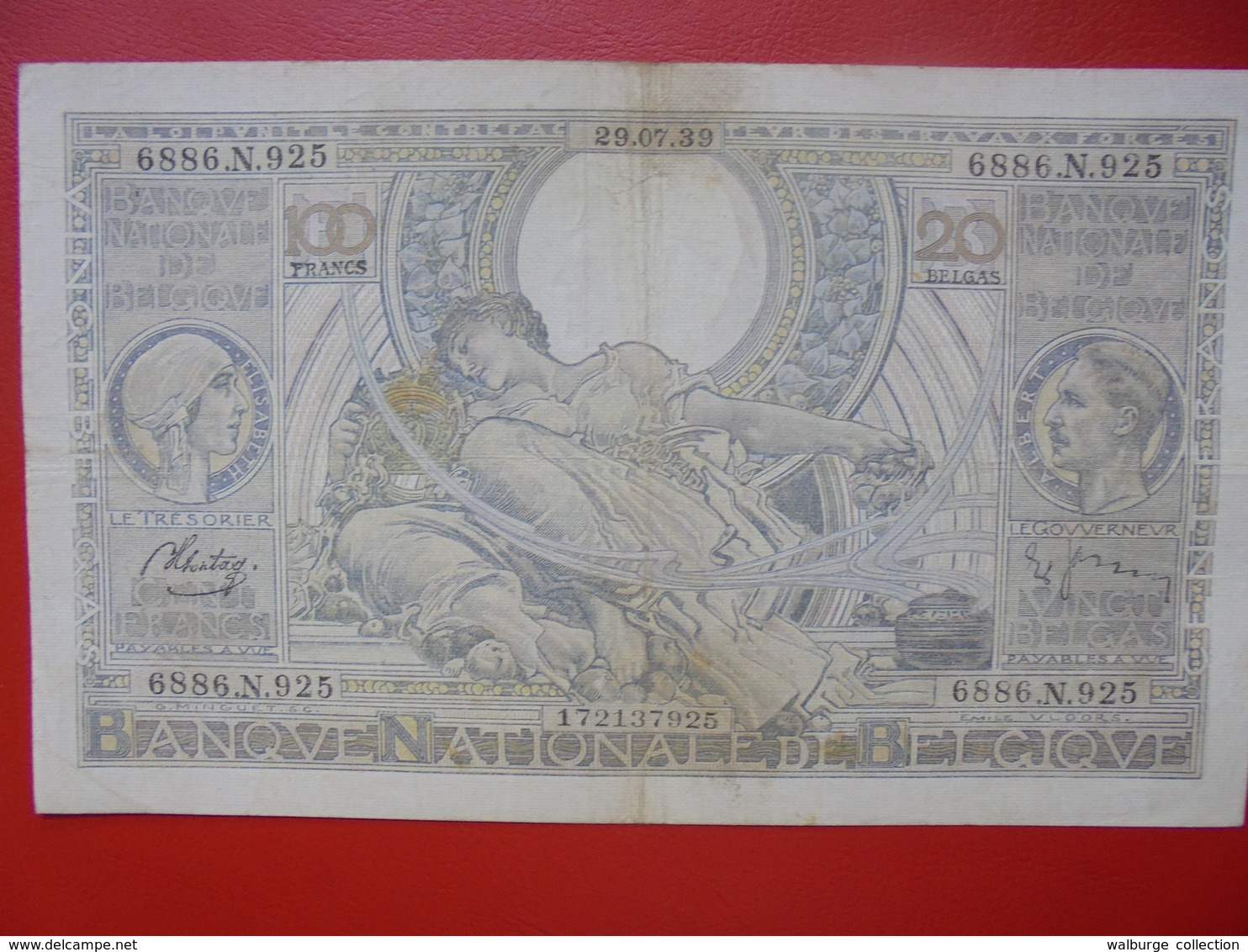 BELGIQUE 100 FRANCS 29-7-39 CIRCULER (F.1) - 100 Francs & 100 Francs-20 Belgas