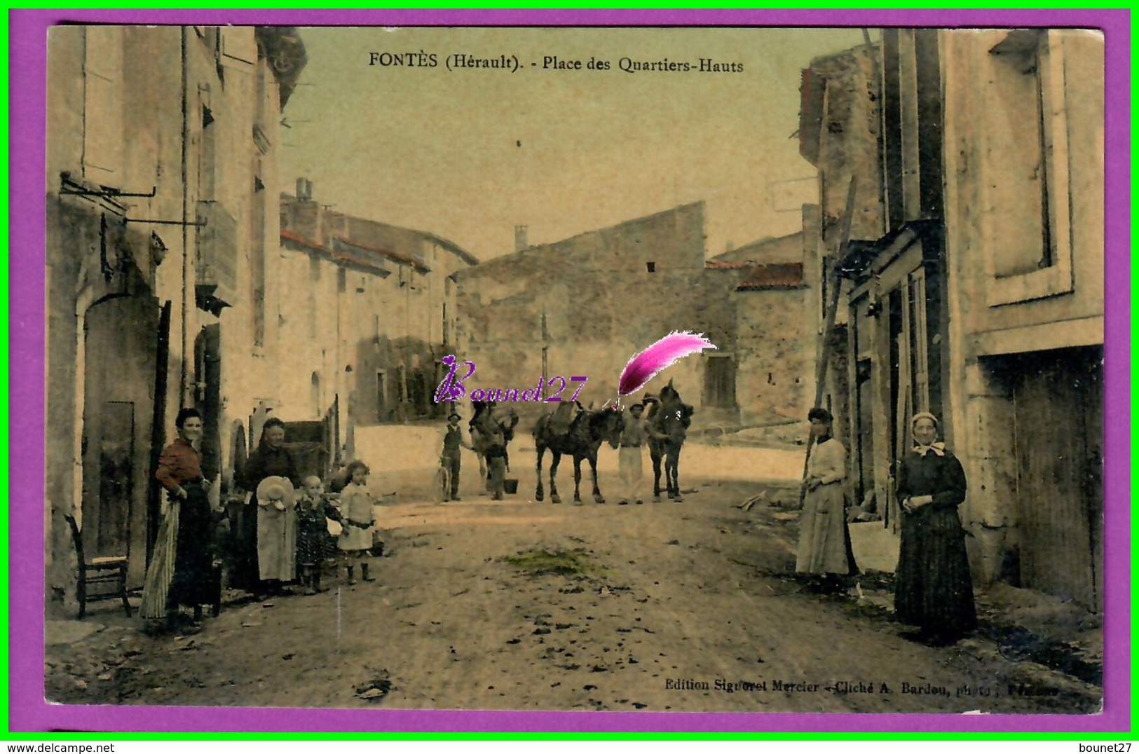 CPA  (34 Hérault)  - FONTES - Place Des Quartiers Hauts - Très Animé Charrette Famille - Couleur - Autres & Non Classés