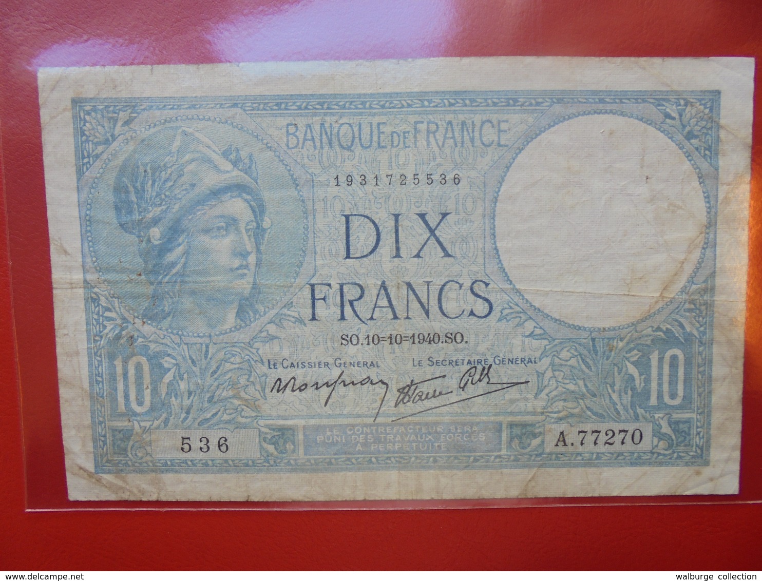 FRANCE 10 FRANCS 10-10-1940 CIRCULER (F.1) - 10 F 1916-1942 ''Minerve''