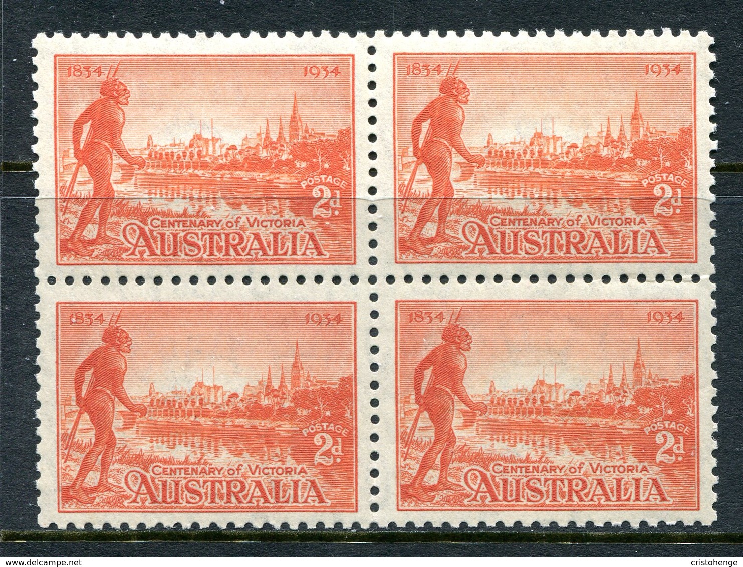 Australia 1934 Centenary Of Victoria - P.10½ - 2d Orange-vermilion Block Of 4 MNH (SG 147) - Mint Stamps