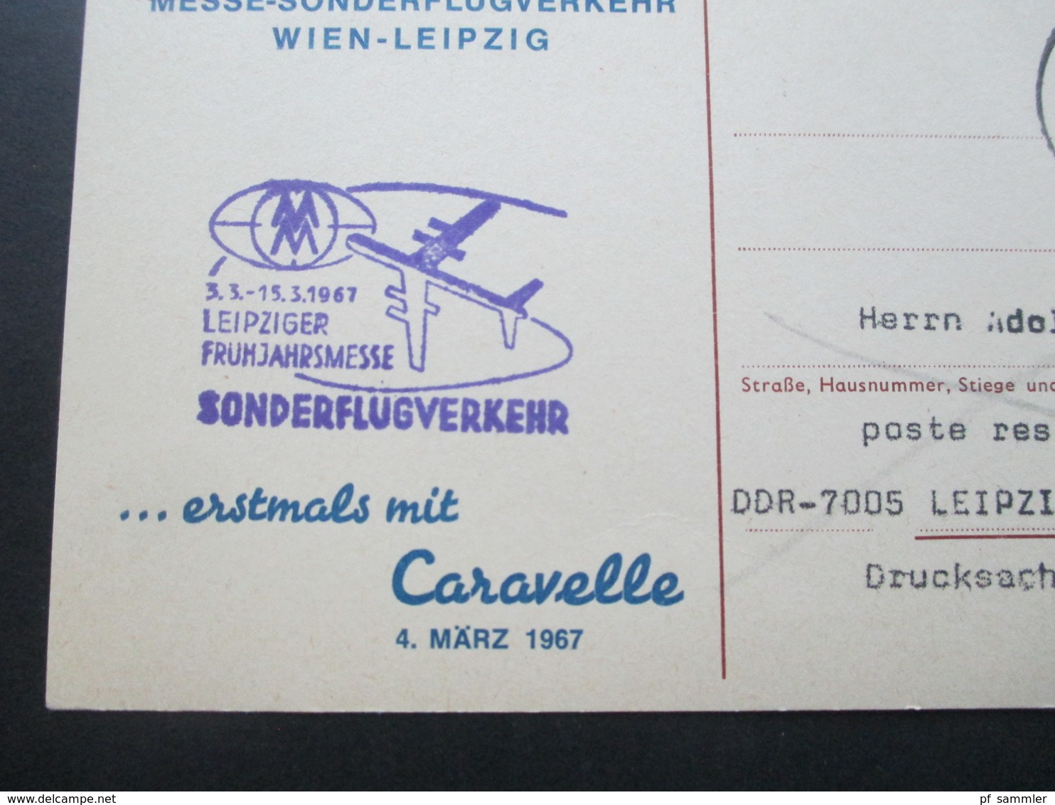 Österreich 1967 Messe Sonderflugverkehr AUA Wien - Leipzig Erstmals Mit Caravelle Freistempel AUA Erstflug - Briefe U. Dokumente
