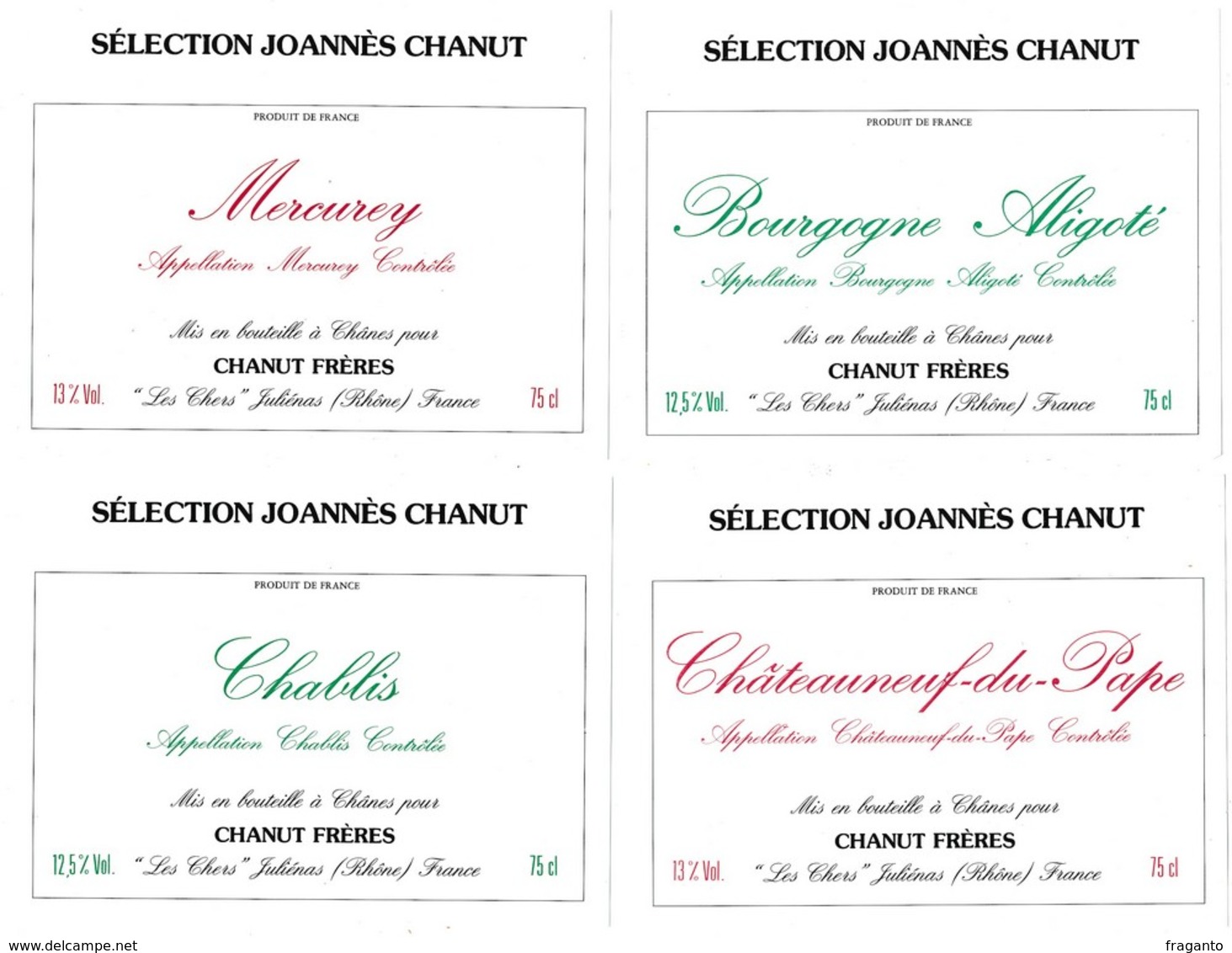 Lot De 7 Etiquettes De Vin Sélection Joannès Chanut - Autres & Non Classés