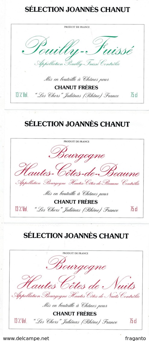 Lot De 7 Etiquettes De Vin Sélection Joannès Chanut - Autres & Non Classés